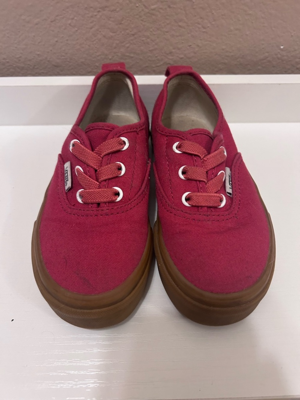 Vans Kids Red Canvas Slip-On Style Sneakers with Gum Sole